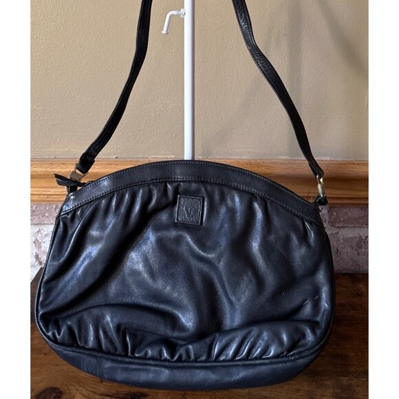 Vintage 80s Anne Klein for Calderon  Leather Shoulder Bag  Adjustable Strap & Zi - Picture 1 of 16